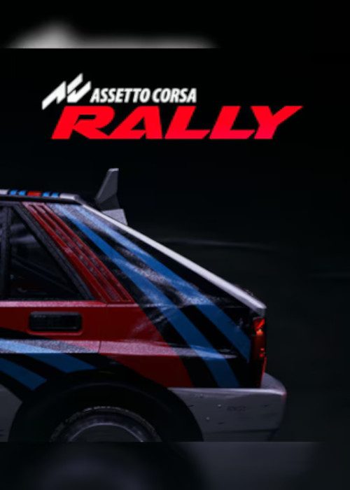 Assetto Corsa Rally cover showing a rally car drifting through mud at high speed.